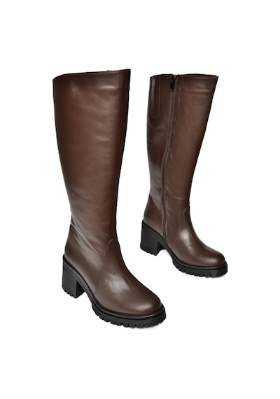 Fox Shoes R654047703 Kahverengi Hakiki Deri Kalın Topuklu Kadın Çizme Kahverengi