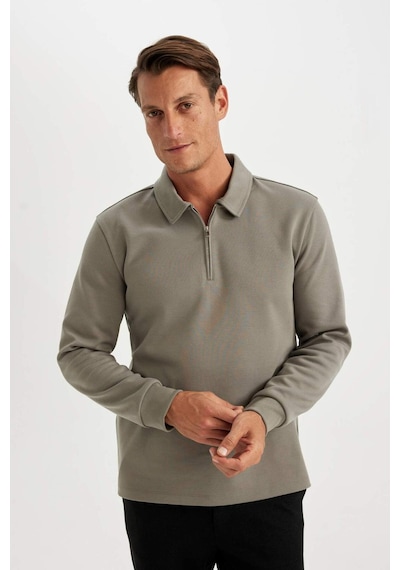 DeFacto Regular Fit Polo Yaka Yarım Fermuarlı Basic Düz Sweatshirt D2279AX24AUGR308
