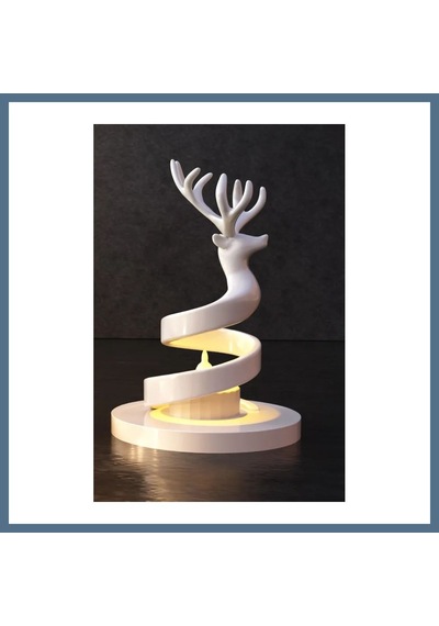 Buradabulabilirsin 3d Baskı Spiral Ren Geyiği Mumluk Yılbaşı Dekoratif Ren Geyiği Tealight Mum Tutucu - Beyaz Bbz