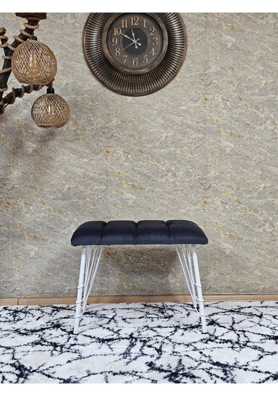 Zafir Metal Beyaz Tel Ayaklı 60 Cm Puf Bench - Puf - Bench - Oturak - Mutfak Oturağı - Antre Oturağı Füme