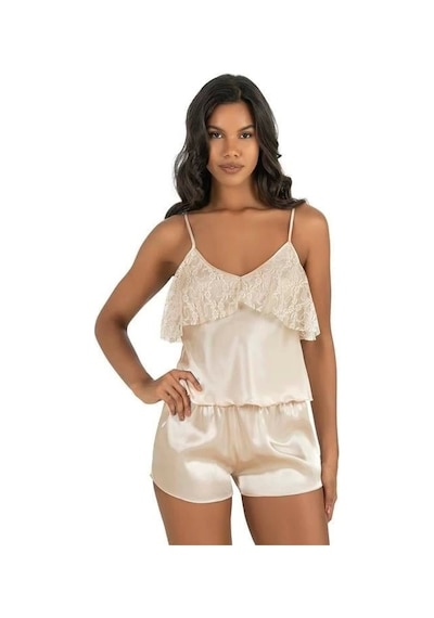 Moon Wear Fildişi Saten Şort Takımı 9214 Fil Dişi