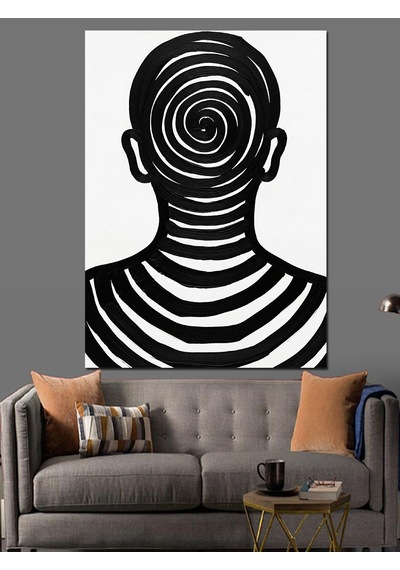 Spiral Çizim İnsan Kafası Dekoratif Kanvas - Mdf Ahşap Tablo