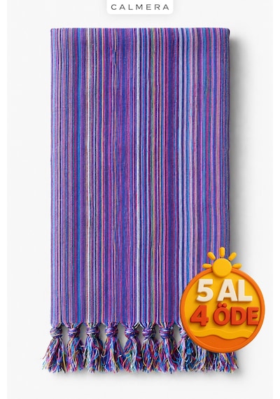 Calmera Etnika Peştemal İnce - Renkli Saçaklı Plaj Pareo, Deniz, Havuz, Yoga, Kamp, Pilates Havlusu - Mor