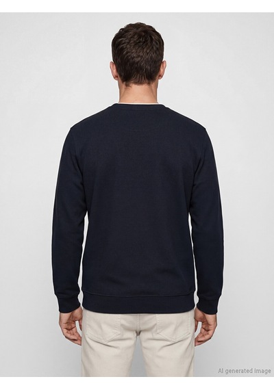 Lcwaıkıkı Classic Lacivert Bisiklet Yaka Şerit Detaylı Erkek Sweatshirt