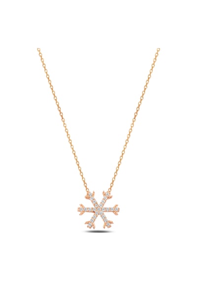 Çekirdekjewelry 925 Ayar Rose Kaplama Kar Tanesi Kolye Işıltılı Taşlı Zarif Tasarım Pembe