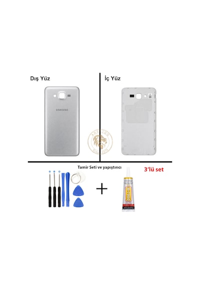 Samsung Galaxy J7 Core J701f Gümüş Renk Arka Kapak + Tamir Seti + B7000 Yapıştırıcı Arka Cam Batarya Kapağı Pil Kapağı Lazer Kesim Back Cover Galaxy J7 Core Uyumlu