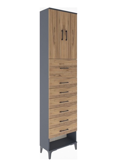 Arges Dolap 2 Raflı 7 Çekmeceli 2 Kapaklı 60x30x243 Antrasit-çam Antrasit