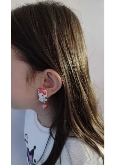 Sevimli Hello Kitty Figür İçi Simli Sallantılı Boncuk Klipsli Çok Renkli