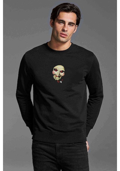 Saw Testere Baskılı Siyah Erkek Örme Sweatshirt