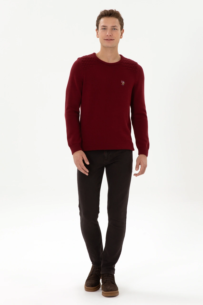 U.S. Polo Assn. Erkek Slim Fit Bisiklet Yaka Bordo Kazak 50314975-VR014