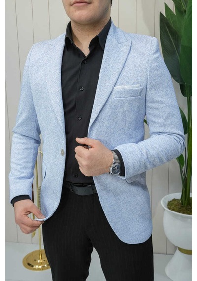 Bys Beystil Sivri Yaka Açık Mavi Kırçıllı Ceket Garcia - Slim Fit