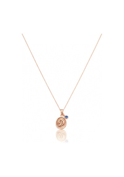 Desenli Oval Gümüş Harf Kolye - Rose Pembe