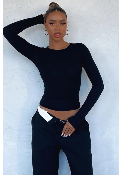 Seeh Siyah Bisiklet Yaka Basic Uzun Kollu Body Sh142