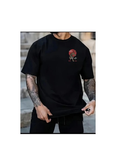 Medinenur Ön Ve Sırt Baskılı Basic T-shirt Siyah