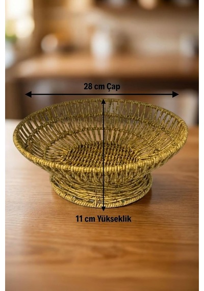 28 Cm Plastik Rattan Servis Çanağı, Doğal Hasır Görünümlü, Yuvarlak, İç İçe Geçebilen, 3 Parça Set Diğer
