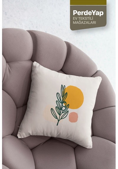 Soyut Çiçekler Desenli 4lü Dijital Baskılı Kırlent Kılıfı 43 X 43 Cm Krem-hardal 053 Hardal-yeşil