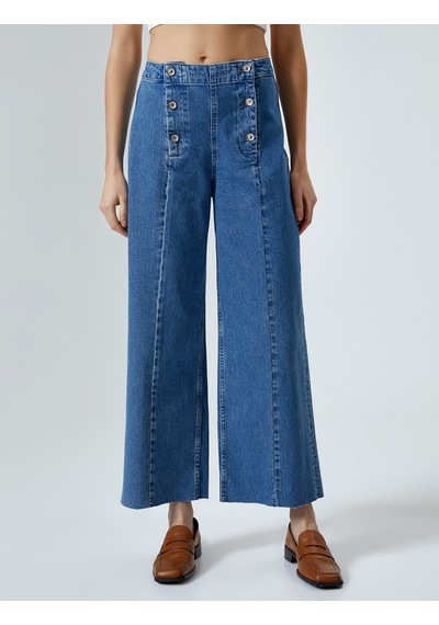 Koton Geniş Kısa Paça Kot Pantolon Düğmeli Yüksek Bel - Sandra Jeans Orta İndigo 4sal40087md 4SAL40087MDMID İndigo Koton Geniş Kısa Paça Kot Pantolon Düğmeli Yüksek Bel - Sandra Jeans Orta İndigo 4sal40087md 4SAL40087MDMID İndigo