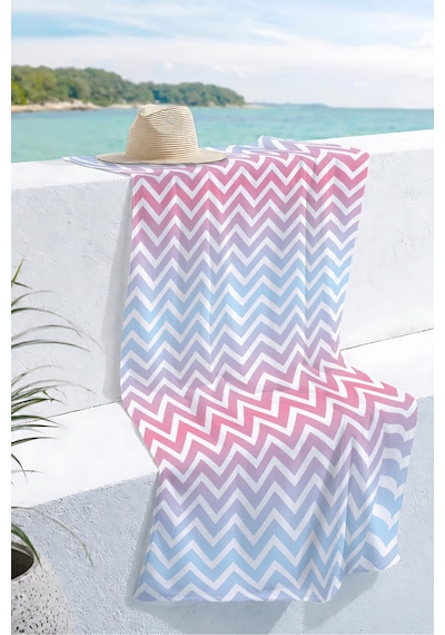 Zikzak Desenli Modern Plaj Havlusu - Pastel Mavi Pembe Minimalist Hızlı Kuruyan Mikrofiber Havlu Kumlu Porselen