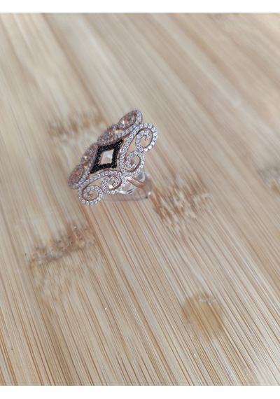 Roz Kaplama Oniks Baklava Desenli Filigran Yüzük Gümüş - Rose Gold