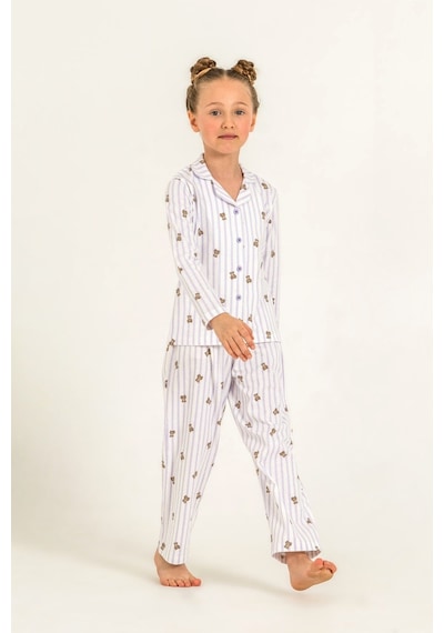 Minipomes 3-9 Yaş Kız Çocuk Gömlekli Süprem Pijama Takım Mor