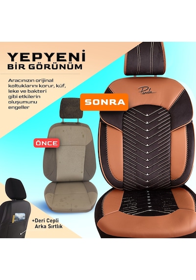 Panda Dubai Serisi Kadife Oto Koltuk Kılıfı - Siyah - Taba