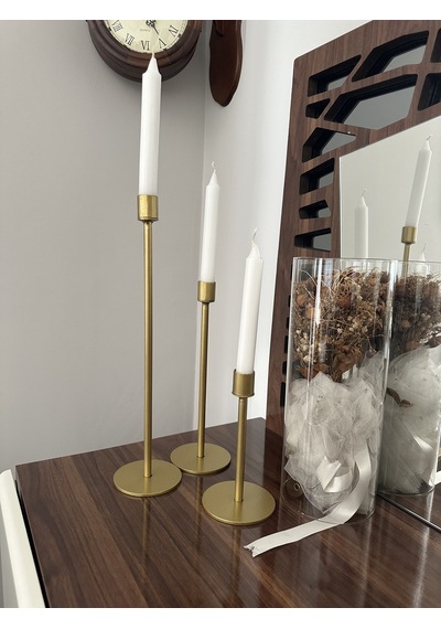 Lyla Candle3 'lü Mumluk, Şamdan Seti Gold Gold