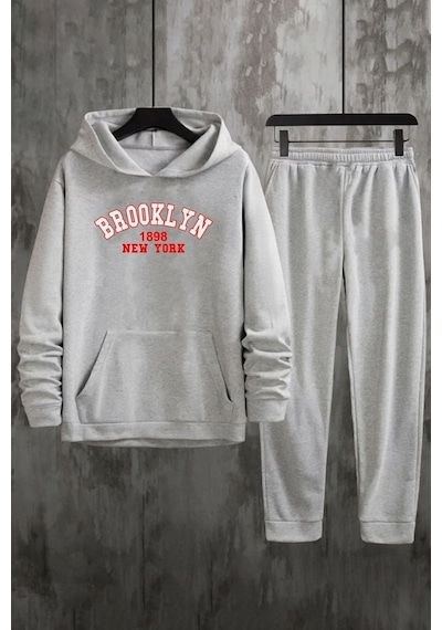 Uyguntarz Unisex Brooklyn Baskılı Eşofman Takımı Gri