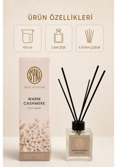 Premium Çubuklu Oda Kokusu 100 Ml Cam Şişe Reed Diffuser Kaşmir