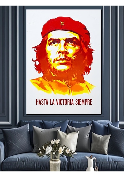 Che Guevara Renkli Portre Dekoratif Kanvas - Mdf Ahşap Tablo