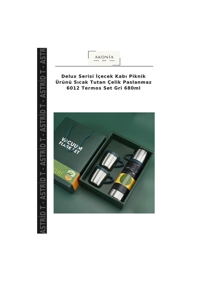 Delux Serisi İçecek Kabı Piknik Ürünü Sıcak Tutan Çelik Paslanmaz 6012 Termos Set Gri 680ml Çok Renkli