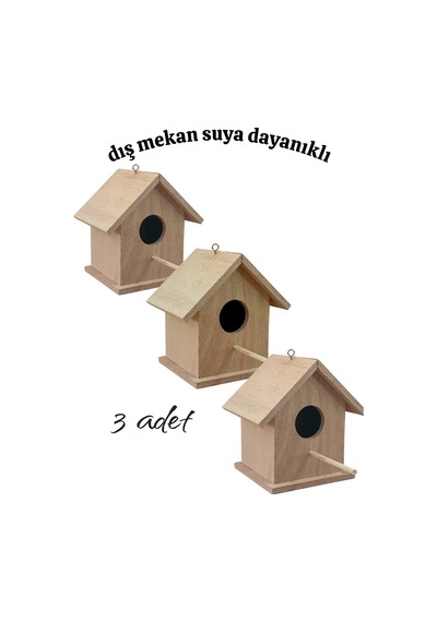 Ahşap Kayın Kuş Yuvası Kuş Evi Dış Mekan Suya Dayanıklı 3 Adet 15