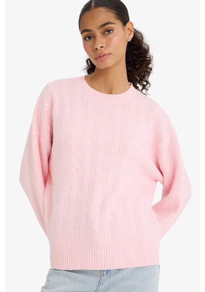 Defacto Oversize Geniş Kalıp Bisiklet Yaka Triko Kazak F3894ax25wnpn344 Pembe