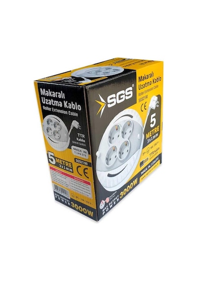 Sgs Saklı Kablolu Makaralı Uzatma Kablosu 3x1 - 4 Priz - 5 Mt. 5 M