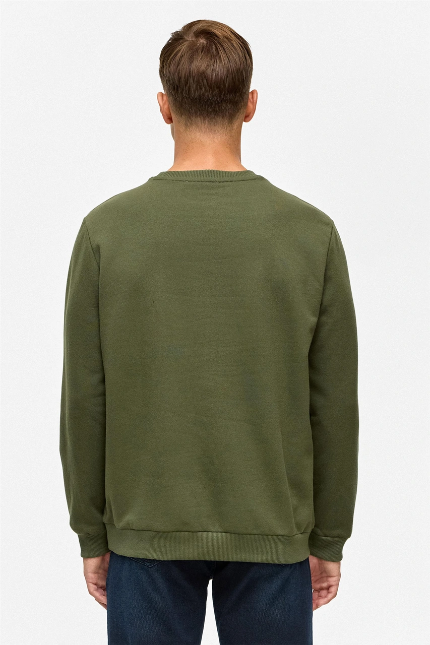 Süvari Haki Regular Düz Bisiklet Yaka Sweatshirt-38801 Haki