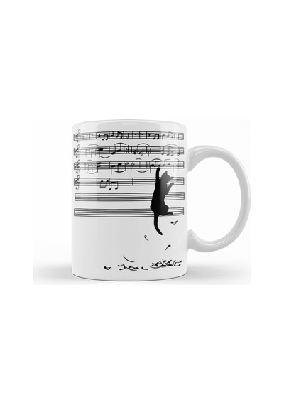 Yaramaz Komik Müzik Notalı Kedi Cat Kupa Bardak Porselen Karışık