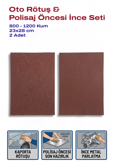 800-1200 Kum Tabaka Zımpara 23x28 Cm 2 Adet Oto Rötuş Ve Polisaj Seti