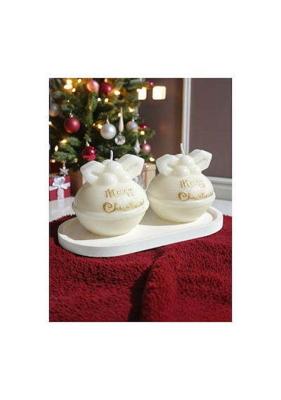 Yılbaşı 2 Li Top Mum Ve Sunum Tabağı Christmas Noel