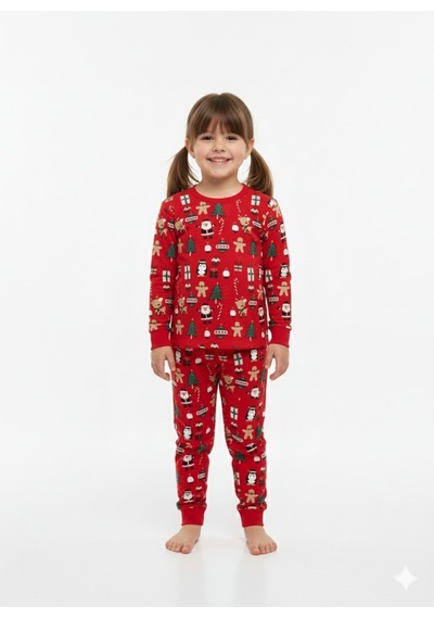 Kız Çocuk Hayvan Desenli Ve Kış Desenli 2'li Pijama Takımı Çok Renkli