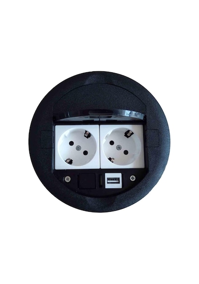 Ne-ad Masa Üstü Priz Kutusu Gömme Tip Siyah + 2 Ad. Priz + 1 Ad. Usb Geçiş