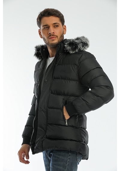 Slazenger  Harshal In Erkek Kapüşonlu Şişme Siyah Mont & Kaban