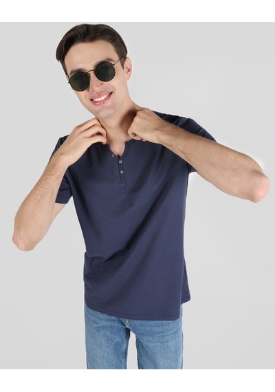 Colin'S Regular Fit Bisiklet Yaka Basic Lacivertvert Erkek Kısa Kol Tişört Cl1062745_Q1.V1_Nav