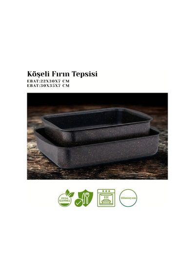 2li Granit Köşeli Tepsi Seti - Siyah Siyah