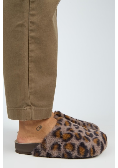 Manijero Leda Kadın Peluş Düz Vizon Leopar Terlik
