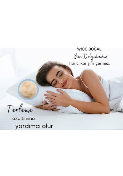 Elyaf Sepeti %100 Doğal El Dikişi Organik Yün Yastık Beyaz 50 x 70 CM