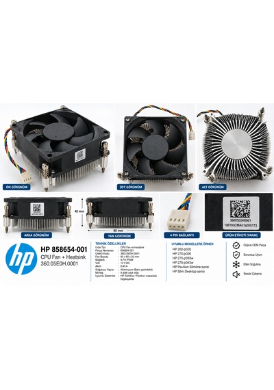 Hp 858654-001 Cpu Fan 360.05e0h.0001 80mm 4 Pin İşlemci Soğutucu