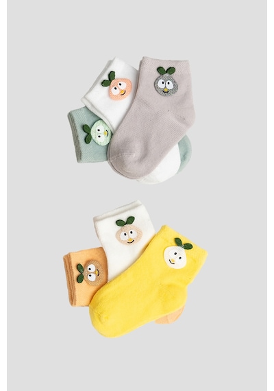Defne Baby 5+1 Çift Kutulu Armut Aksesuarlı Pamuklu Kız Newborn Yeni Doğan Ve Bebek Çorabı 0-6 Ay Karışık