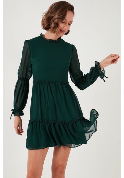 Lela Regular Fit Dik Yaka Büzgülü Astarlı Mini Bayan Elbise 611El345 Zümrüt Lela Regular Fit Dik Yaka Büzgülü Astarlı Mini Bayan Elbise 611El345 Zümrüt