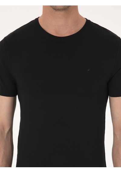 Siyah Slim Fit Bisiklet Yaka Triko T-shirt