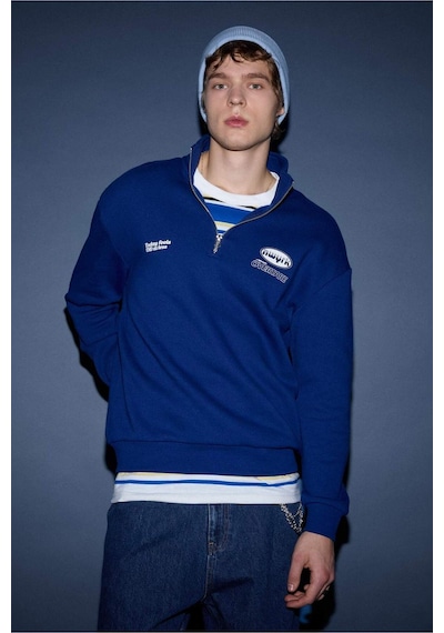 Defacto Boxy Fit Dik Yaka Baskılı Sweatshirt F9709ax26spbe753 Mavi-be753