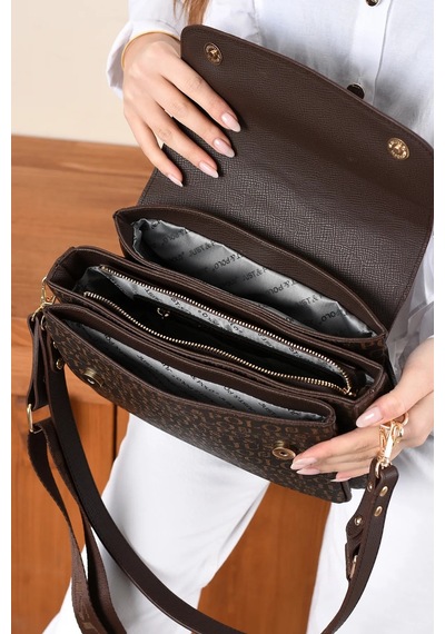 Just Polo Kadın Orijinal Baskılı Büyük Boy Şık El Ve Omuz Çantası Shoulder Bag Ebat: 29 X 25 Cm Kahverengi